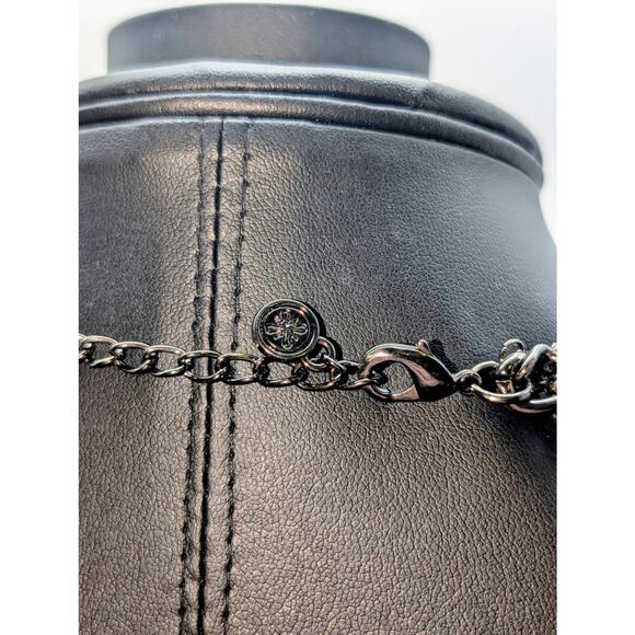 Simply Vera Wang Multi Strand Gun Metal/Black Chain Crystal Flower Necklace - Picture 6 of 8